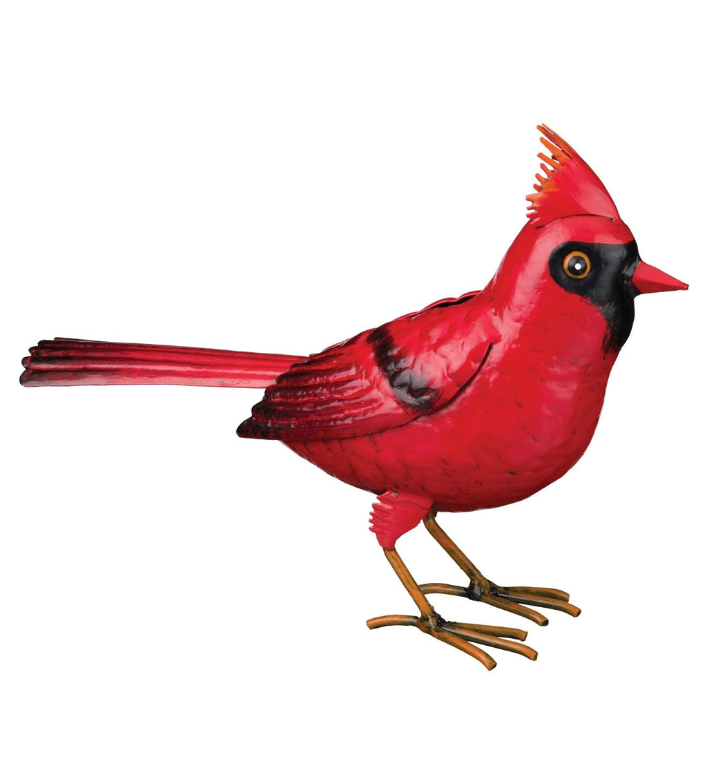 Cardinal Figurine - Indoor Outdoor Metal Song Bird Decor for Home and Garden