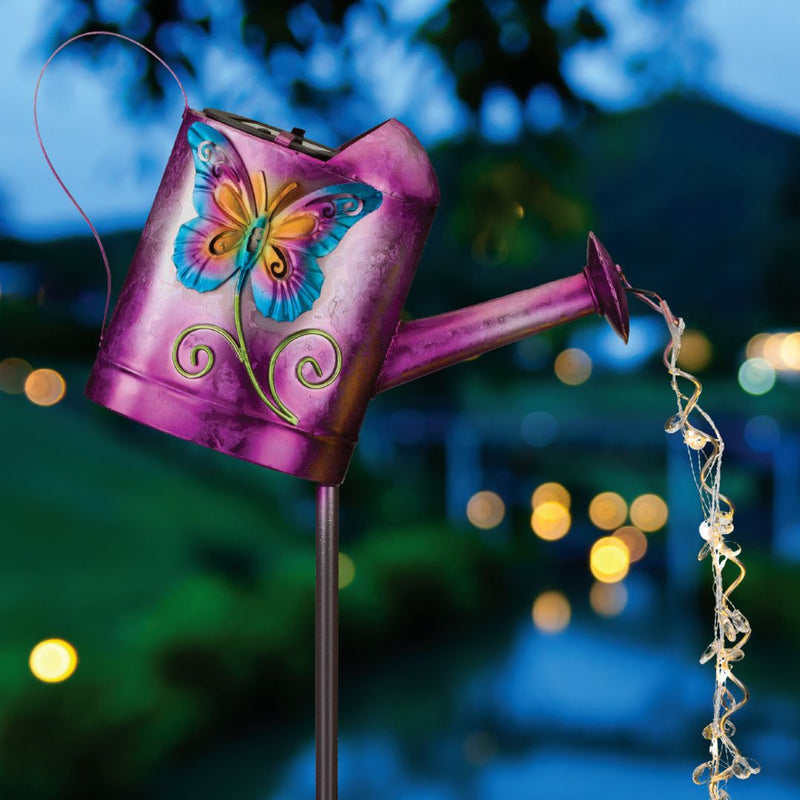Watering Can Solar Stake - Butterfly